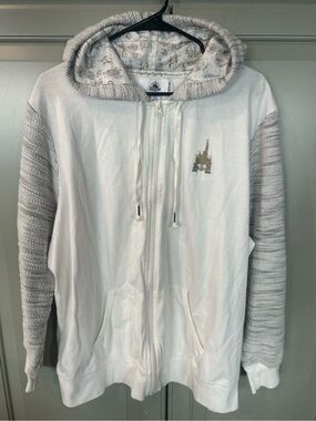 Disney Parks Mickey Mouse Cinderella Castle Hoodie Zip Up Jacket 2 XL White